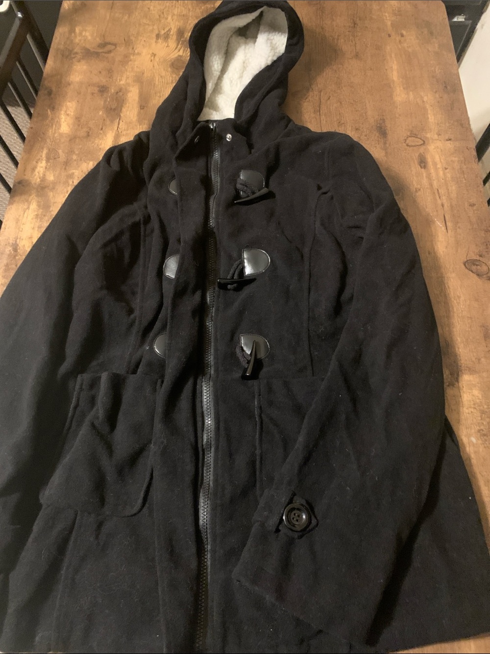 Women’s Black Hooded Toggle Pea Coat - Picture 3 of 7